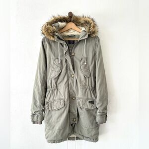 Abercrombie & Fitch Olive Utility Jacket with Fur Trimmed Hood
